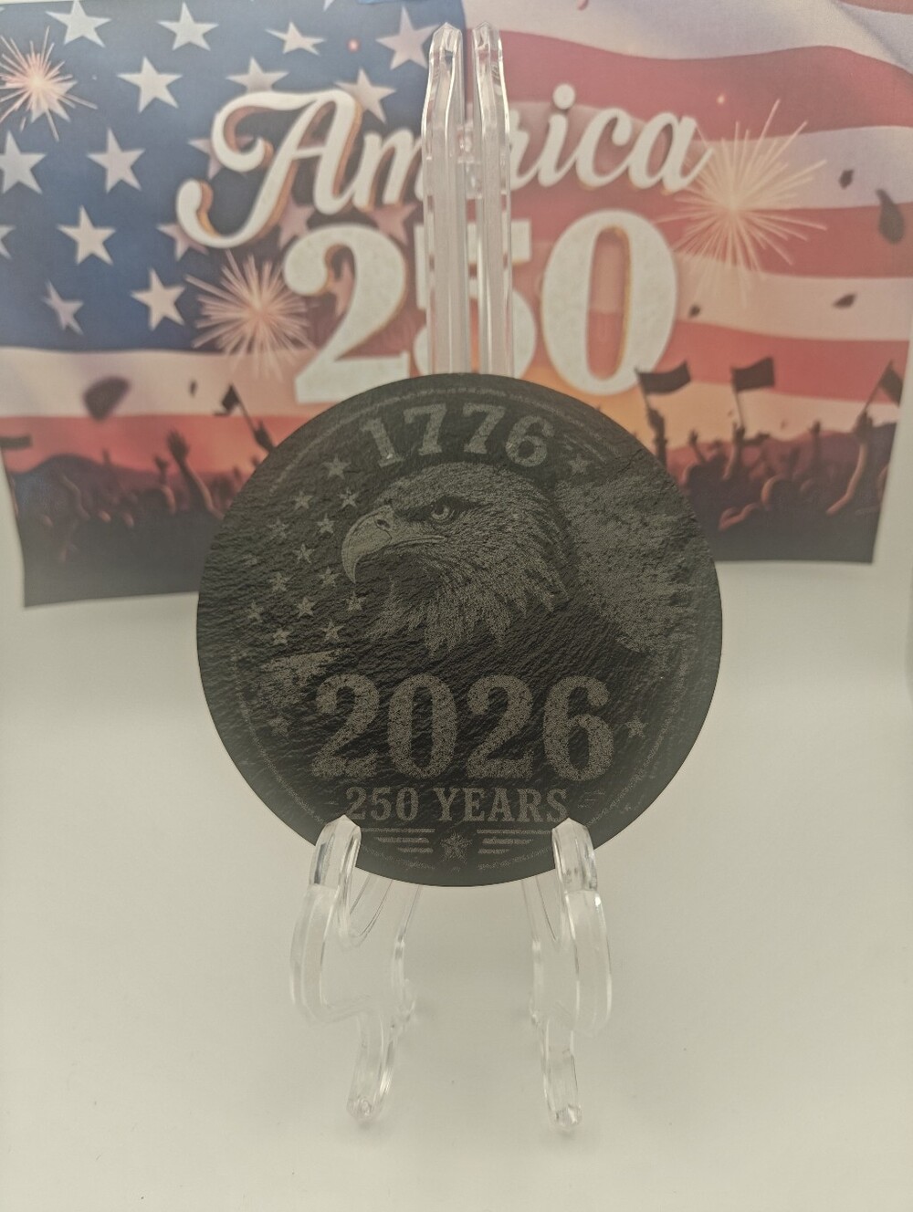 Laser Engraved Eagle America 250th Anniversary Patriotic Slate Coaster